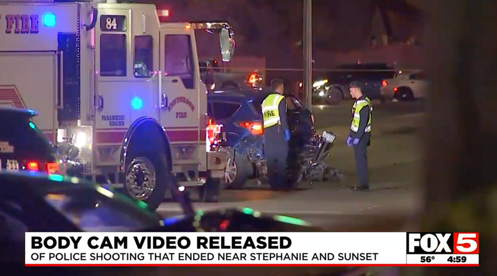 First responders check Muskin's car after the crash in Las Vegas on March 1, 2023.